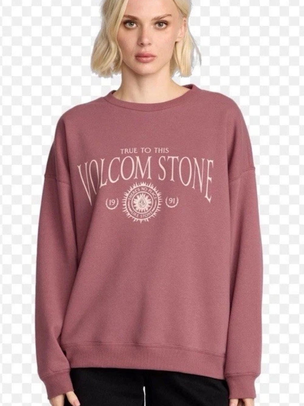 Volcom Stone Women's Crewneck Sweatshirt Pullover Brushed SMALL Fleece NWT Mauve